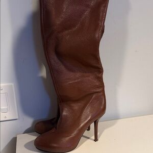 DKNY Elegant Brown Leather over the Knee-High Boots